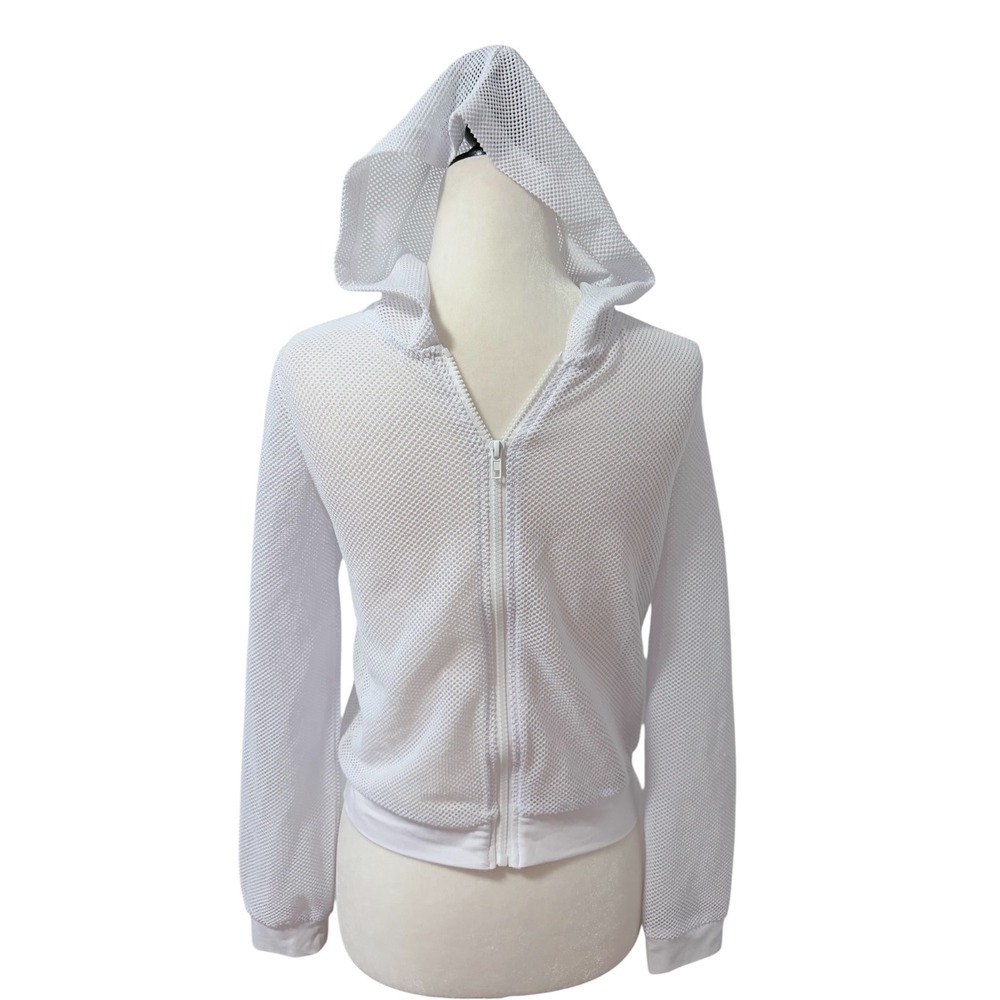 Urban Kids White Mesh Zip Up Hoodie‎ Size L 14/16 Activewear Sporty Jacket